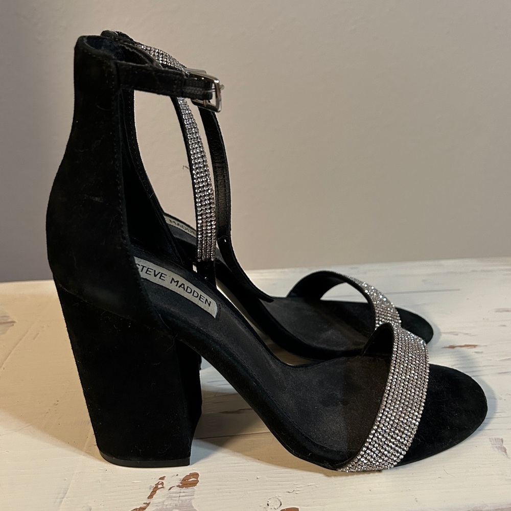 Steve Madden Carrson black suede and rhinestone heels